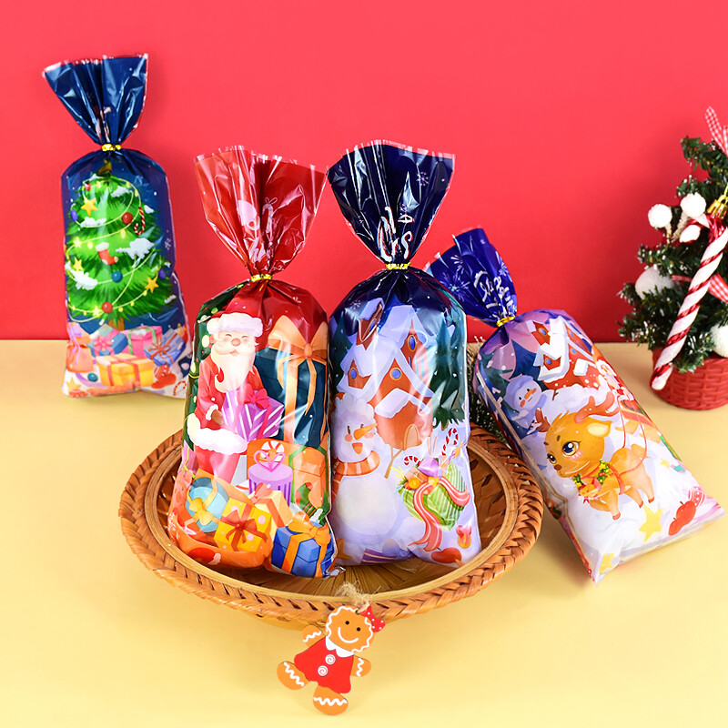 50db karácsonyi cukorka táskák Mikulás hóember süti csomagoló táskák karácsonyi ajándékcsomagoló táska Boldog új évet Navidad Noel party dekorációs kellékek