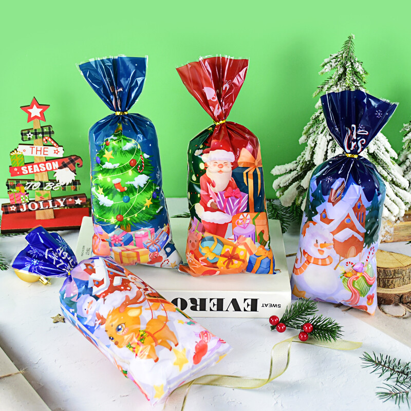 50db karácsonyi cukorka táskák Mikulás hóember süti csomagoló táskák karácsonyi ajándékcsomagoló táska Boldog új évet Navidad Noel party dekorációs kellékek