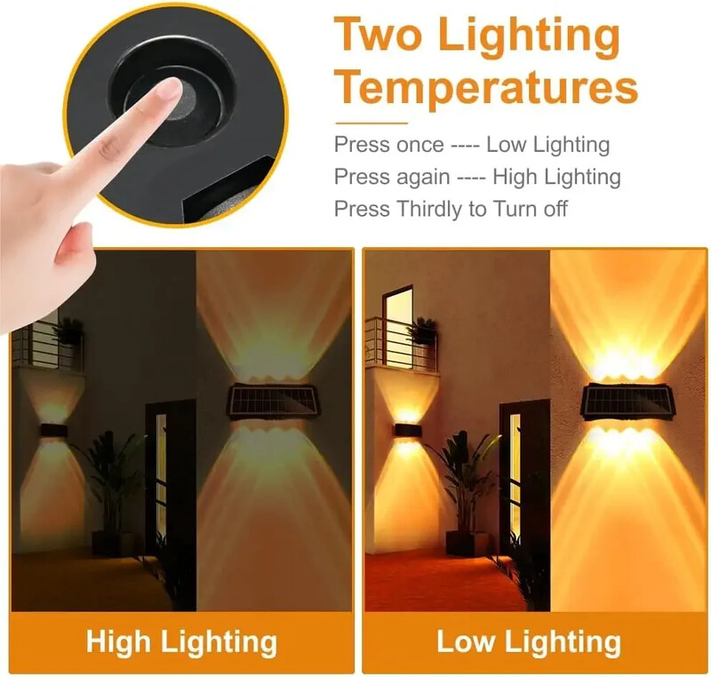 Lampă solară de perete pentru exterior Lumină solară cu LED-uri Impermeabil în sus și în jos Iluminare luminoasă Balcon Curte Lumini pentru decorarea grădinii