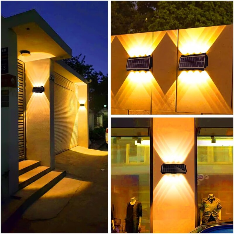 Lampă solară de perete pentru exterior Lumină solară cu LED-uri Impermeabil în sus și în jos Iluminare luminoasă Balcon Curte Lumini pentru decorarea grădinii