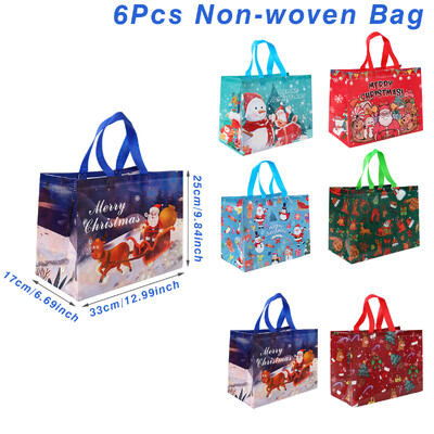 4/6 τεμ. Χριστουγεννιάτικες τσάντες δώρου 2024 Μη υφασμένες τσάντες με λαβή Άγιου Βασίλη Φορητές τσάντες συσκευασίας δώρου για Χριστουγεννιάτικες προμήθειες Πρωτοχρονιά 2025