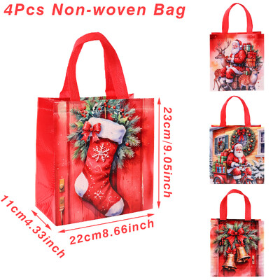 4/6 τεμ. Χριστουγεννιάτικες τσάντες δώρου 2024 Μη υφασμένες τσάντες με λαβή Άγιου Βασίλη Φορητές τσάντες συσκευασίας δώρου για Χριστουγεννιάτικες προμήθειες Πρωτοχρονιά 2025