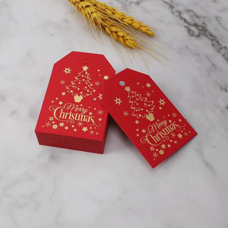 50 ks Veselé Vianoce Vianočné darčekové štítky Červené Biele Papierové Karty Štítky Vianoce Nový rok Párty Tašky Krabice Balenie Visačka Navidad Dodávky