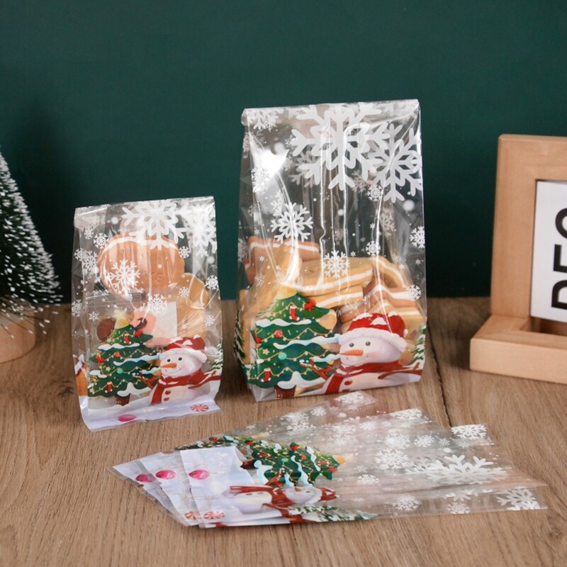 25/50db Hóember süti cukorka zacskó műanyag sütő ajándék csomagoló táska Mikulás karácsonyfadíszek 2024 újévi parti kellékek