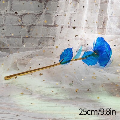 Amžina gėlė Galaxy Rose Dirbtinės gėlės permatomoje dėžutėje Valentino dienos dovana Spalvinga auksinės folijos rožės ornamentas darbalaukyje