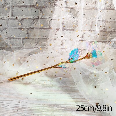 Amžina gėlė Galaxy Rose Dirbtinės gėlės permatomoje dėžutėje Valentino dienos dovana Spalvinga auksinės folijos rožės ornamentas darbalaukyje