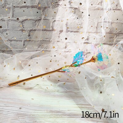 Amžina gėlė Galaxy Rose Dirbtinės gėlės permatomoje dėžutėje Valentino dienos dovana Spalvinga auksinės folijos rožės ornamentas darbalaukyje