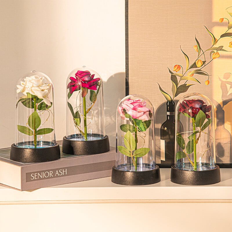 Amžina gėlė Galaxy Rose Dirbtinės gėlės permatomoje dėžutėje Valentino dienos dovana Spalvinga auksinės folijos rožės ornamentas darbalaukyje