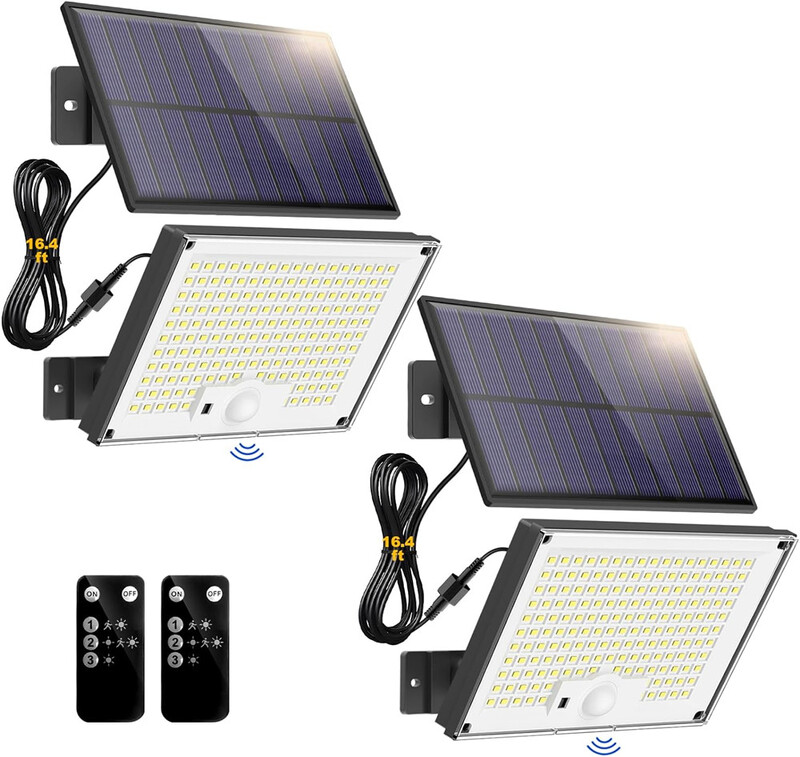 172LED solárne svetlo vonkajšie vodotesné s pohybovým senzorom, diaľkové ovládanie, 3 režimy pre terasu, garáž, záhradu