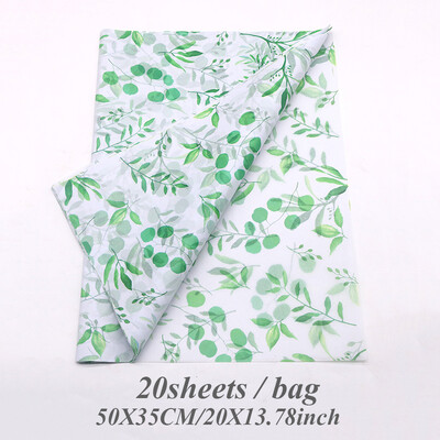 50X35CM Vreckovkový papier so vzorom zelených listov, 20 listov, ideálny na balenie darčekov, DIY remeslá, svadobné dekorácie a ďalšie!