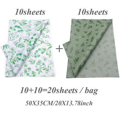 50X35CM Vreckovkový papier so vzorom zelených listov, 20 listov, ideálny na balenie darčekov, DIY remeslá, svadobné dekorácie a ďalšie!