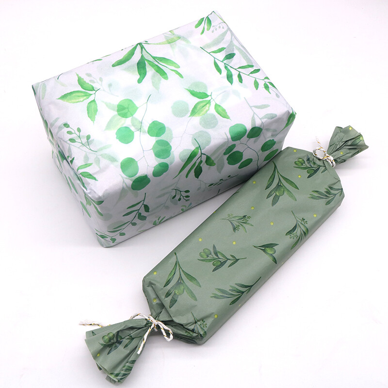 50X35CM Vreckovkový papier so vzorom zelených listov, 20 listov, ideálny na balenie darčekov, DIY remeslá, svadobné dekorácie a ďalšie!