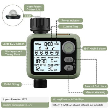 Κουμπί χρονοδιακόπτη νερού Eshico HCT-372 Πιο εύκολο στη χρήση LED Backlight Dark Night Guardian Rain Sensing Περισσότερα έξυπνα εργαλεία κήπου