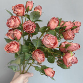 Jesen Jesen Luksuzne grane mini ruža osušenog izgleda s lišćem umjetna svila cvijeće indie sobni dekor flores artificiales