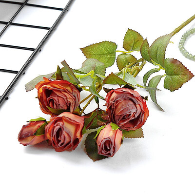 Jesen Jesen Luksuzne grane mini ruža osušenog izgleda s lišćem umjetna svila cvijeće indie sobni dekor flores artificiales