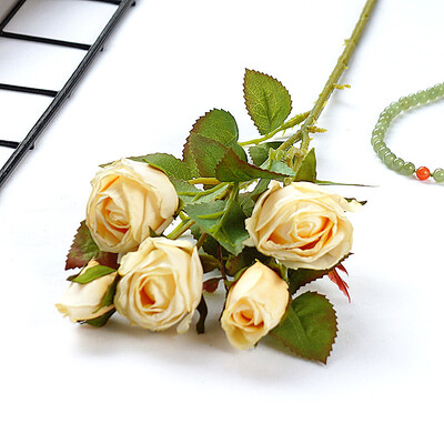 Jesen Jesen Luksuzne grane mini ruža osušenog izgleda s lišćem umjetna svila cvijeće indie sobni dekor flores artificiales