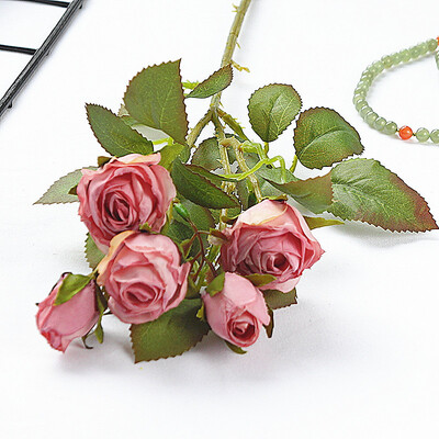 Jesen Jesen Luksuzne grane mini ruža osušenog izgleda s lišćem umjetna svila cvijeće indie sobni dekor flores artificiales