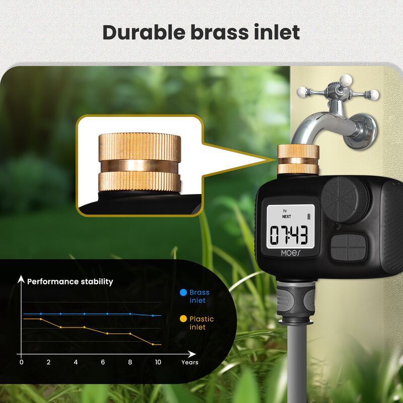 MOES vízidőzítő 1 kimenetű IP55 vízálló sárgaréz bemeneti forgatógombos vezérlés LCD kijelzővel, esőkésleltetésű gyerekzár