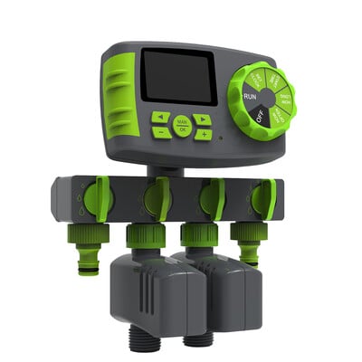 Automatický 4-zónový zavlažovací systém, časovač zavlažovania, štandardný systém EÚ, záhradný časovač zavlažovania s 2 solenoidovými ventilmi