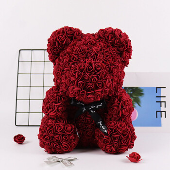 20cm Immortal Rose Bear Δώρο για την Ημέρα του Αγίου Βαλεντίνου Flower PE Foam Rose Bear Happy Girl Birthday Party Decor Decor Wedding Supplies