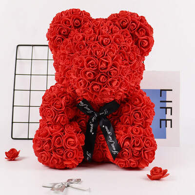20 см Immortal Rose Bear Подарък за Свети Валентин Симулация на цветя PE Foam Rose Bear Happy Girl Birthday Party Decor Wedding Supplie