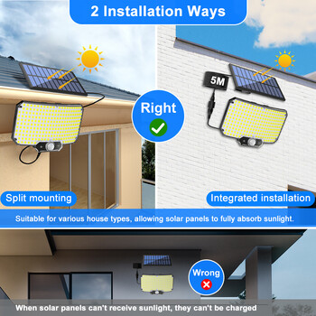 Solar Lights 234LED Solar Security Lights Outdoor Garden Motion Sensor 3 Modes Αδιάβροχο Split Solar Flood Wall Lights Garage