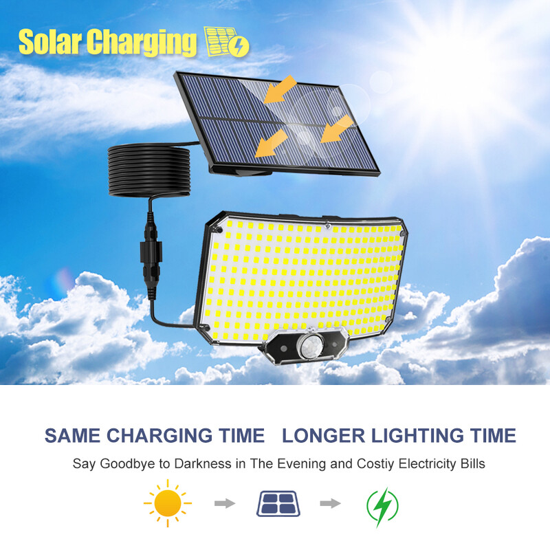 Solárne svetlá 234LED solárne bezpečnostné svetlá Vonkajšie záhradné senzory pohybu 3 režimy Vodotesné delené solárne nástenné svetlá do garáže