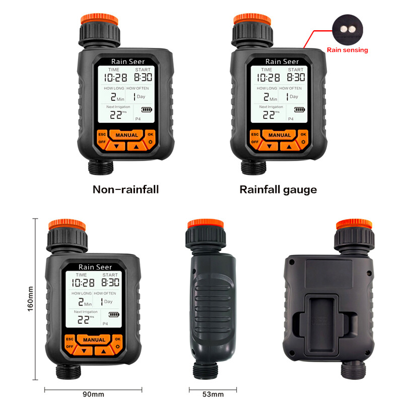Rain Seer Veľký LCD displej Zavlažovací časovač Vodotesný IP65 Zavlažovanie domácej záhrady Časovač zrážok Automatický riadiaci systém