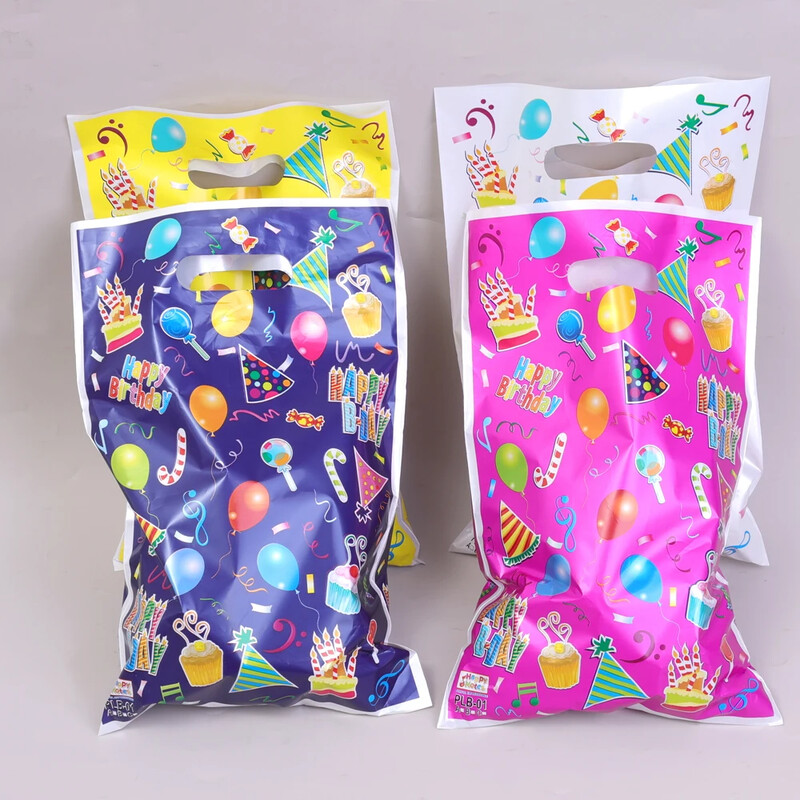 50/10 vnt Gimtadienio vakarėlio saldainių rankinė Vestuvės Spalvingų papuošimų krepšys Mielas plastikinis saldainių sausainis šokoladinis dovanų pakavimo maišelis