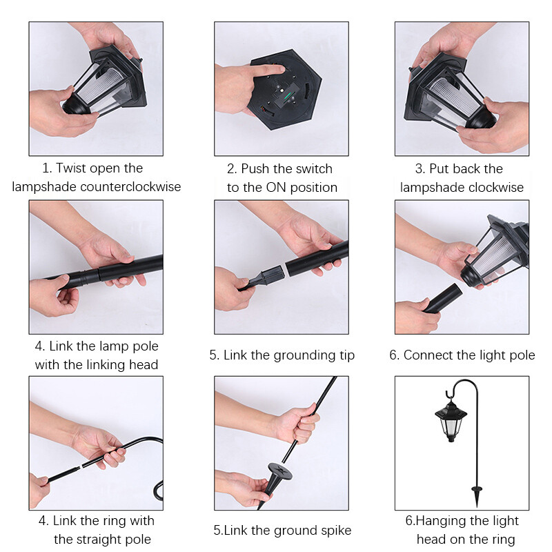 Retro saulės šviestuvai lauke, šešiakampė LED sieninė lempa, IP65 vandeniui atspari vejos šviesa, kraštovaizdžio apšvietimas, kiemui, sodui, dekorui