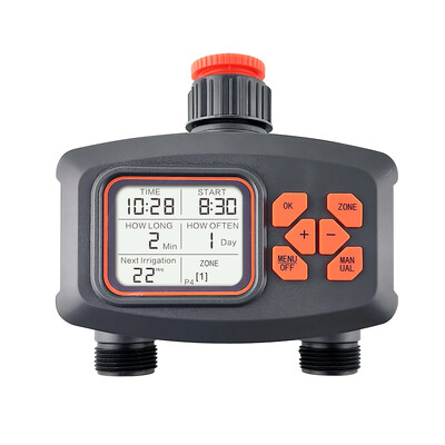 RainSeer 2-cestný zavlažovací časovač s LCD displejom, vodotesný, IP65, zavlažovanie domácnosti a záhrady, časovač zrážok, automatický riadiaci systém