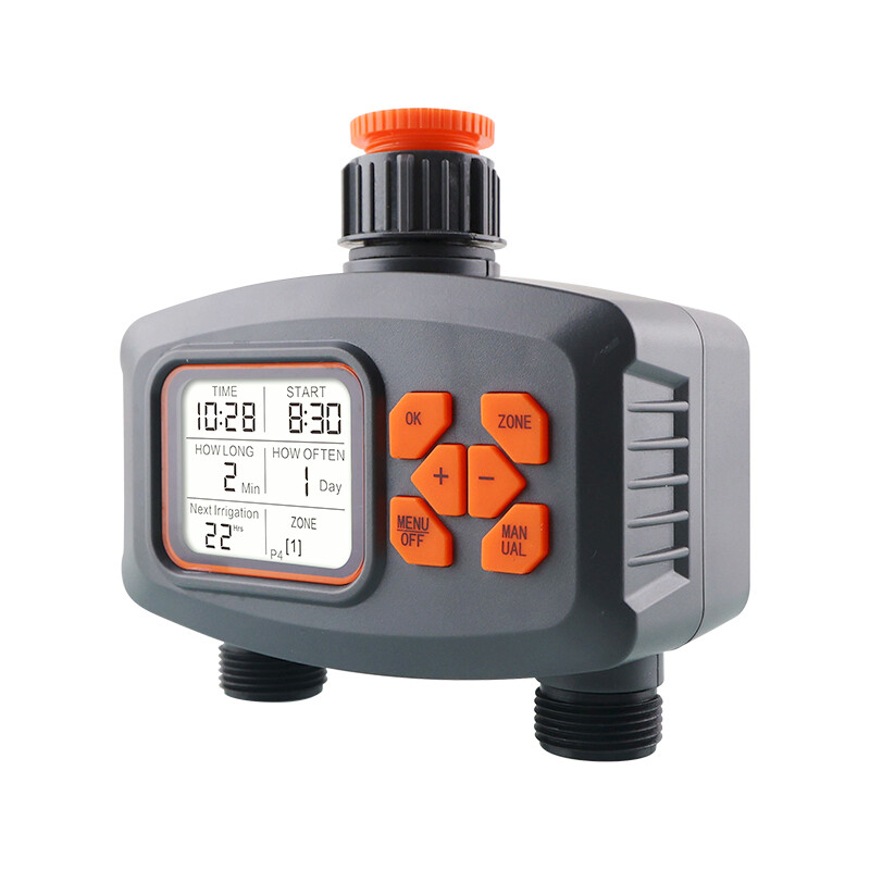 RainSeer 2-cestný zavlažovací časovač s LCD displejom, vodotesný, IP65, zavlažovanie domácnosti a záhrady, časovač zrážok, automatický riadiaci systém