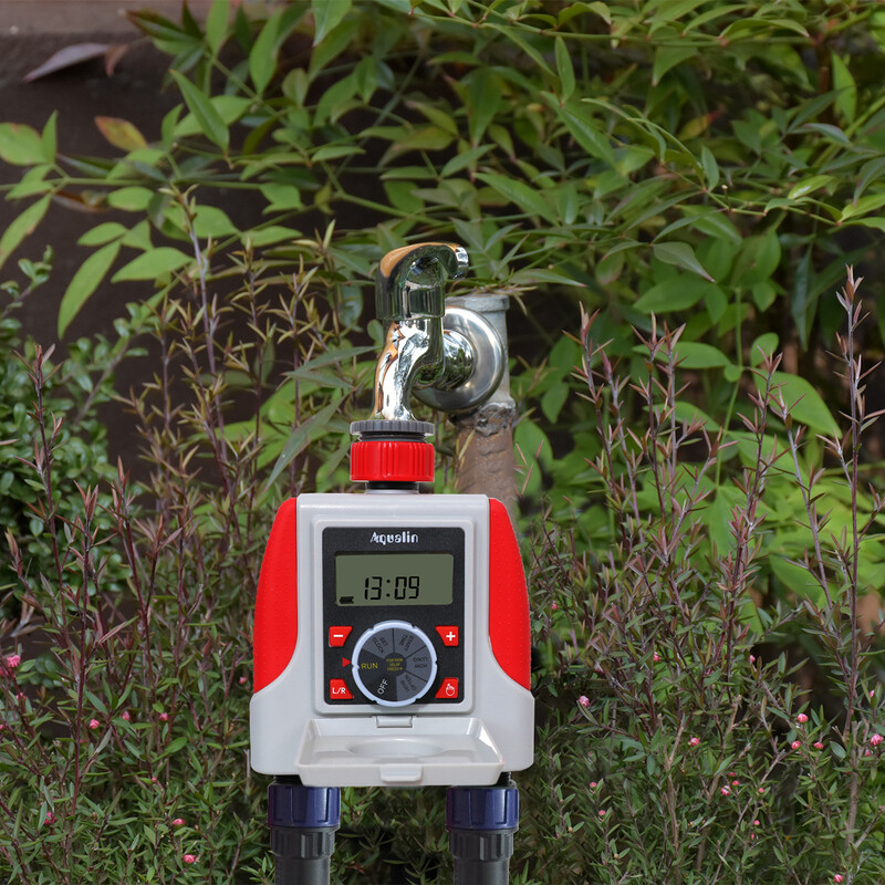 Dvojité zásuvky, záhradný automatický zavlažovací časovač, digitálny elektronický solenoidový ventil, časovač zavlažovania, vodotesný riadiaci systém