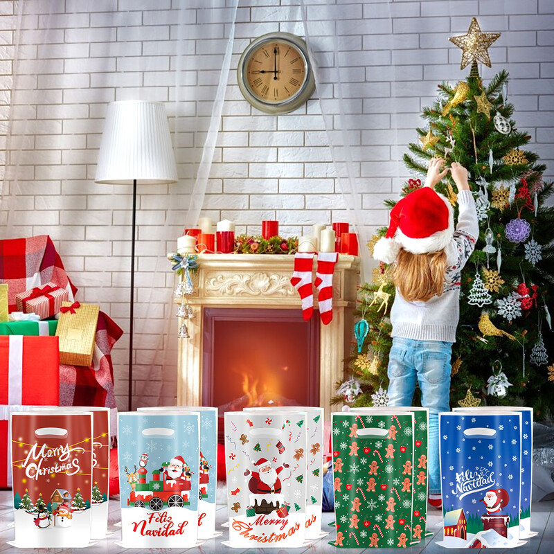 10 ks vianočných cukrovinkových vrecúšok s lanom, baliacim vreckom na sušienky, vianočnou dekoráciou 2024, darčekové tašky Navidad pre deti.