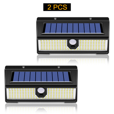 Solárne LED svetlo Vonkajšia záhradná dekorácia 190 LED svetlá so 4 pracovnými režimami IP65 vodotesné solárne nástenné lampy so senzorom pohybu