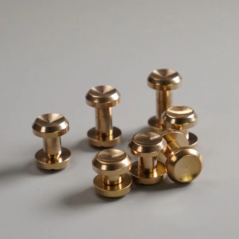 10db tömör sárgaréz, homorú felületű, kerek mellbimbófejű gombos csapcsavarok 10 mm-es táskacsavarok szögszegecs barkácsoláshoz, bőr kézművességhez