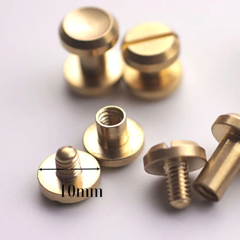 10db tömör sárgaréz, homorú felületű, kerek mellbimbófejű gombos csapcsavarok 10 mm-es táskacsavarok szögszegecs barkácsoláshoz, bőr kézművességhez