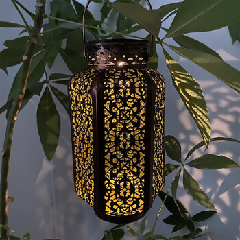 Led Solar Light Solar Hanging Lantern Retro Solar Iron Art Lantern Διακοσμητικό Vintage Pathway Φωτιστικό εξωτερικού χώρου μεταλλικό κοίλο φως