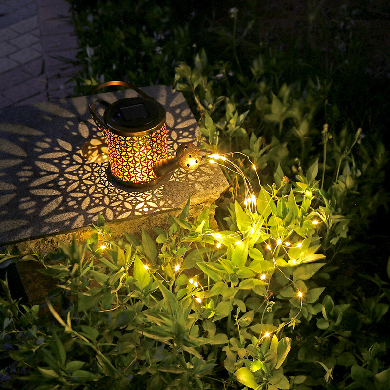 Dutá kovaná železná hviezdicová sprchová lampa, solárna krhlová kanvica, rozprávkové svetlo, záhradná dekorácia, sprcha a svetlo, dekorácie na trávnik a nádvorie