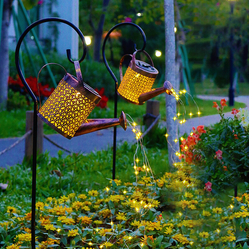 Dutá kovaná železná hviezdicová sprchová lampa, solárna krhlová kanvica, rozprávkové svetlo, záhradná dekorácia, sprcha a svetlo, dekorácie na trávnik a nádvorie