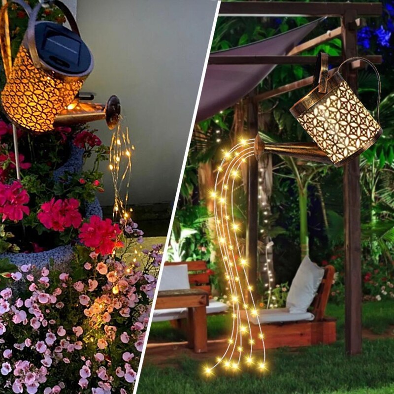 Dutá kovaná železná hviezdicová sprchová lampa, solárna krhlová kanvica, rozprávkové svetlo, záhradná dekorácia, sprcha a svetlo, dekorácie na trávnik a nádvorie