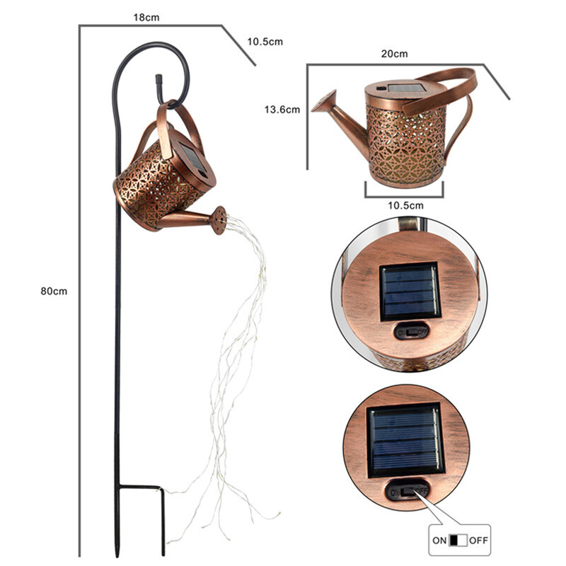 Dutá kovaná železná hviezdicová sprchová lampa, solárna krhlová kanvica, rozprávkové svetlo, záhradná dekorácia, sprcha a svetlo, dekorácie na trávnik a nádvorie
