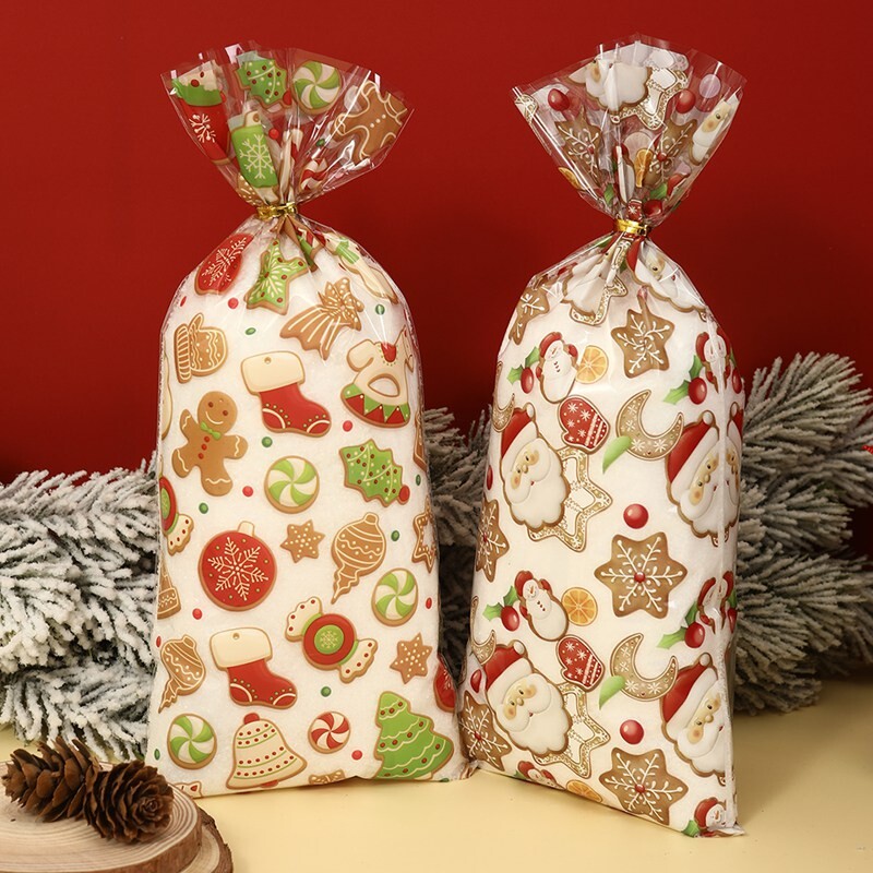 Rajzfilm Mikulás Hóember Mézeskalács karácsonyi cukorka táska műanyag ajándéktáska otthonra 2024 karácsonyi Navidad Noel ajándékok újévi csomagoló táska