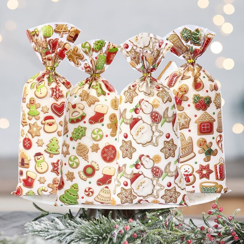 Rajzfilm Mikulás Hóember Mézeskalács karácsonyi cukorka táska műanyag ajándéktáska otthonra 2024 karácsonyi Navidad Noel ajándékok újévi csomagoló táska