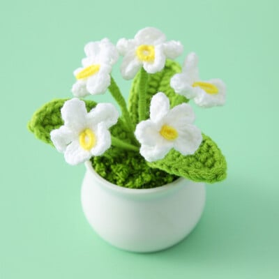 Mini aranyos stílusú, barkácsolt kézzel szőtt szimulációs cserép virágültető cérna horgolt kötött kész otthoni és kerti dekoratív dísz