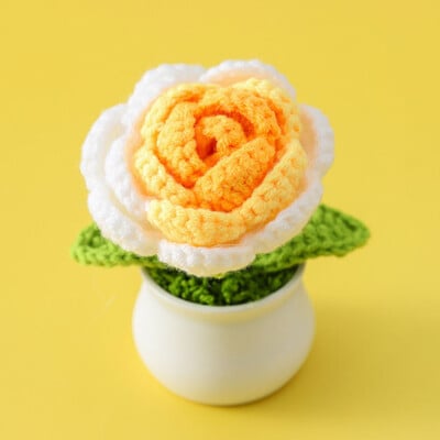 Mini aranyos stílusú, barkácsolt kézzel szőtt szimulációs cserép virágültető cérna horgolt kötött kész otthoni és kerti dekoratív dísz