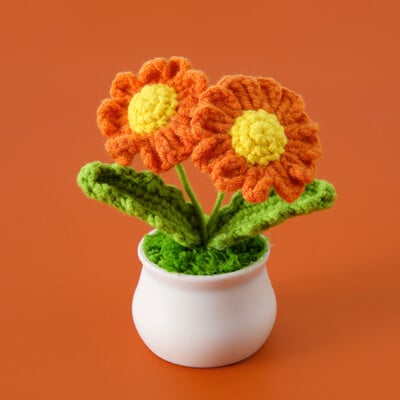 Mini aranyos stílusú, barkácsolt kézzel szőtt szimulációs cserép virágültető cérna horgolt kötött kész otthoni és kerti dekoratív dísz