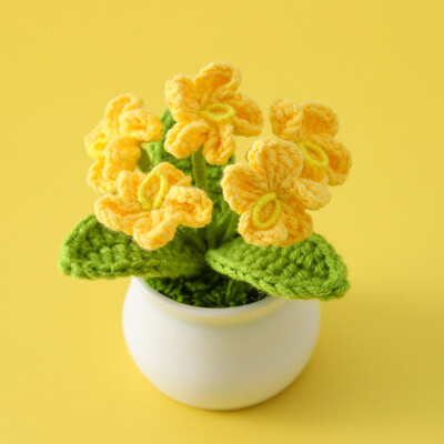 Mini aranyos stílusú, barkácsolt kézzel szőtt szimulációs cserép virágültető cérna horgolt kötött kész otthoni és kerti dekoratív dísz