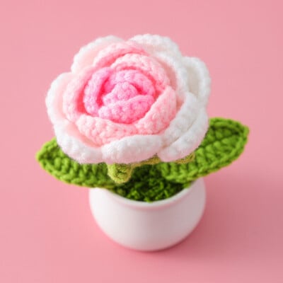 Mini aranyos stílusú, barkácsolt kézzel szőtt szimulációs cserép virágültető cérna horgolt kötött kész otthoni és kerti dekoratív dísz