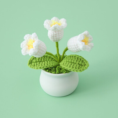 Mini aranyos stílusú, barkácsolt kézzel szőtt szimulációs cserép virágültető cérna horgolt kötött kész otthoni és kerti dekoratív dísz